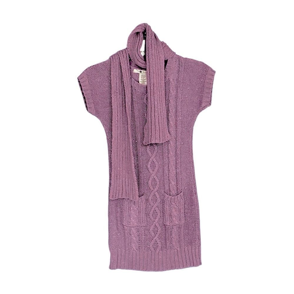 Shrinking Violet | Girls Cable Knit Purple Silver Glitter Sweater Dress